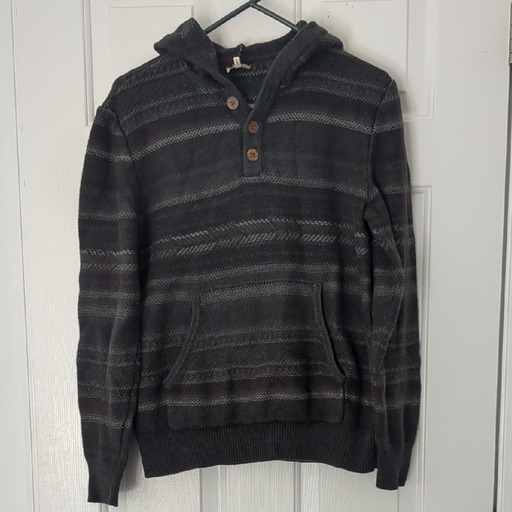Striped Black and Gray Hoodie Sweater